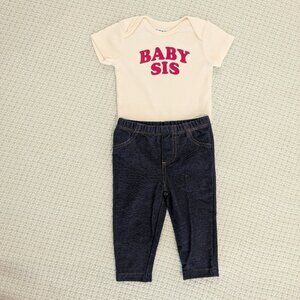 🛍️ BUNDLE ONLY • Baby Sis Cream Onesie and Blue Pants Set 3-6 months